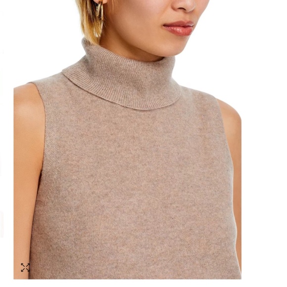 Luxurious 100% Cashmere Split Hem Turtleneck Tank By Aqua in Wheat / Beige - Picture 5 of 6